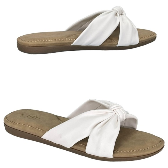 Cliffs White Mountain Favorite White Faux Leather Womens Slide Sandals Size 10M - Picture 12 of 12